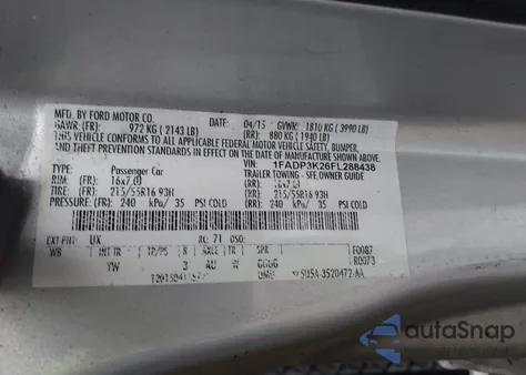 2015 Ford Focus Se from USA, damaged, VIN 1FADP3K26FL288438